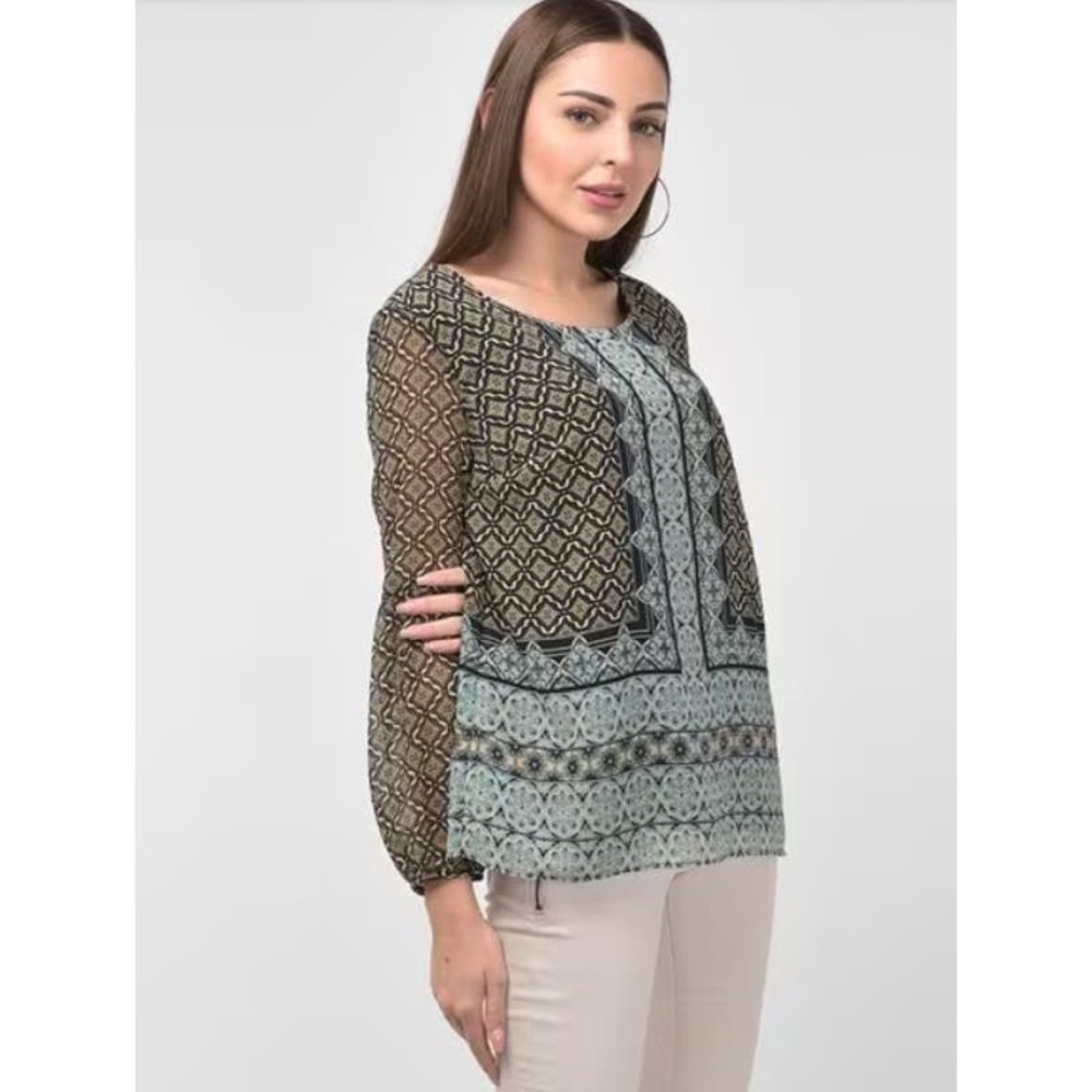 Zac & Rachel Peasant Blouse Boho Sleeve Printed Blouse Size L